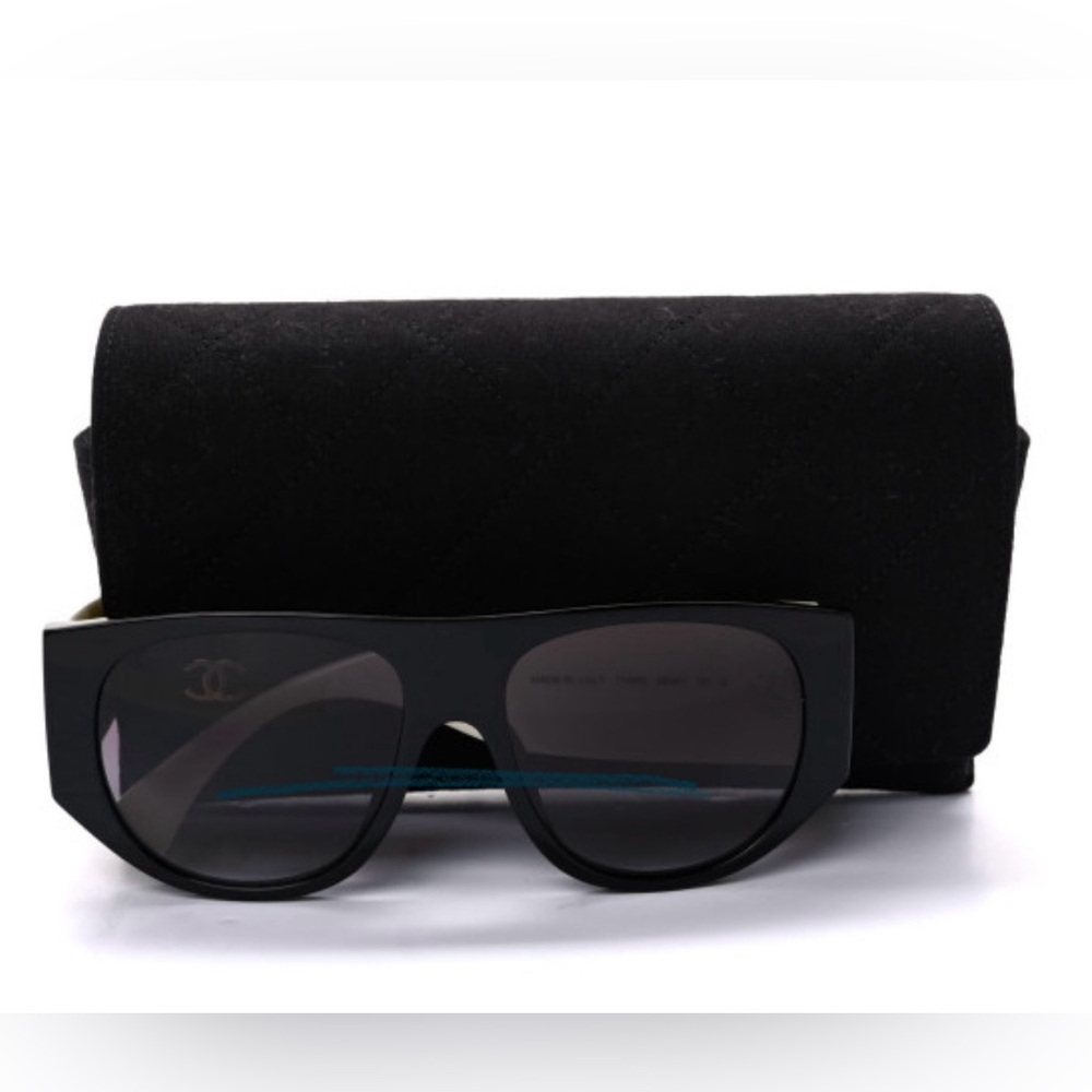 CHANEL Black and Cream Studded Sunglasses Quilted CC Pilot sunglasses - Picture 4 of 9